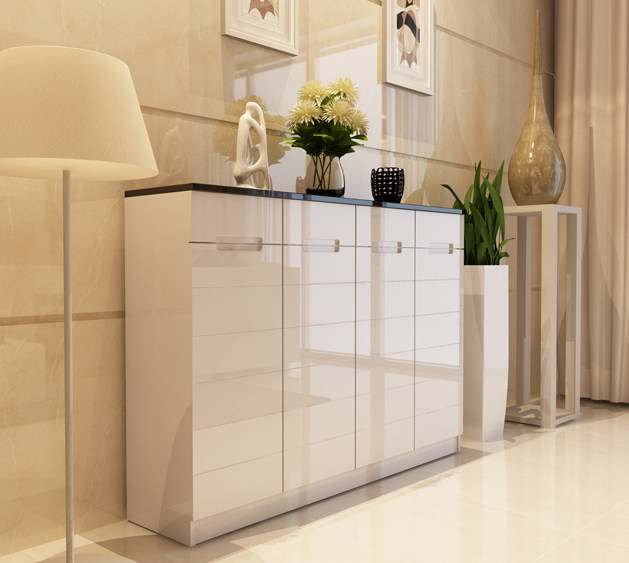 鞋柜 家用烤漆大容量定制门厅玄关隔断鞋柜 薄款白色田园实木鞋架