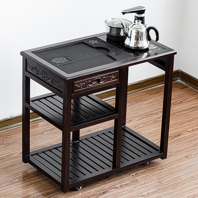 茶车实木刚花梨木檀木色可移动带轮茶台茶水柜泡茶小茶桌推车