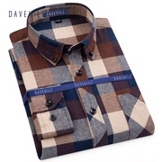 David Mountain pure cotton brushed plaid shirt men's long-sleeved large size spring and autumn casual middle-aged and young men's shirts
