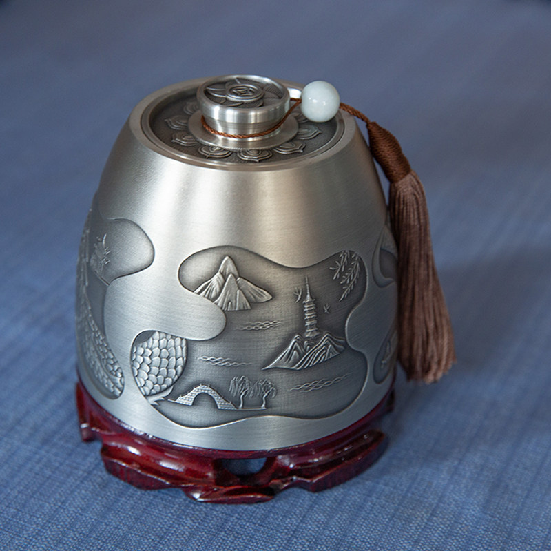 新品上架纯锡茶叶罐仿古龙游西湖锡茶罐茶仓储物罐锡制礼品工艺品