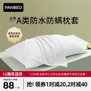 PANBED全棉防水防螨虫枕套单人夏季一对装防头油枕头套内胆保护套