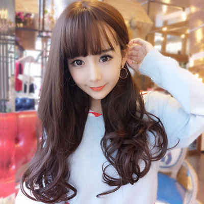 黛秀假发女空气刘海长卷发大波浪齐斜刘海逼真网红可爱全头发套