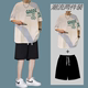 夏季短袖套装男t港风潮流搭配休闲运动两件套纯棉t恤学生短裤一套