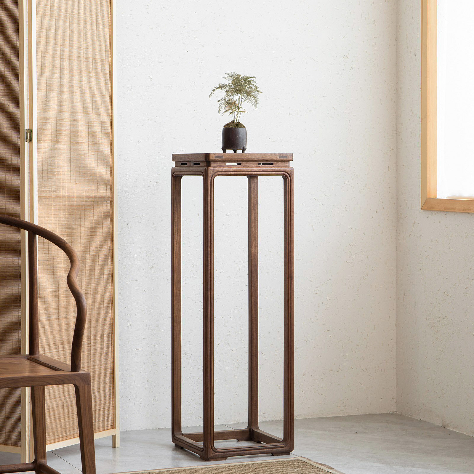 空器禅意新中式花架花几边几北美黑胡桃老榆木实木仿古客厅盆景架