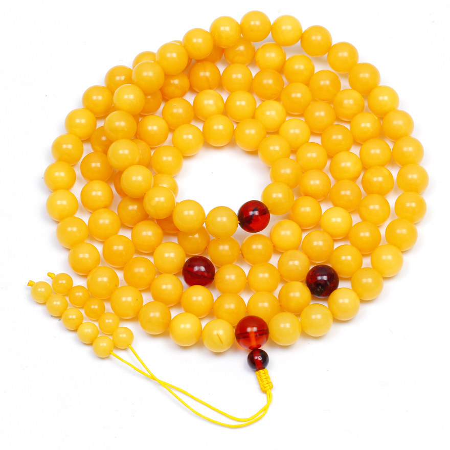 24克8.9mm 蜜蜡上品鸡油黄琥珀108颗佛珠手链项 温润色美
