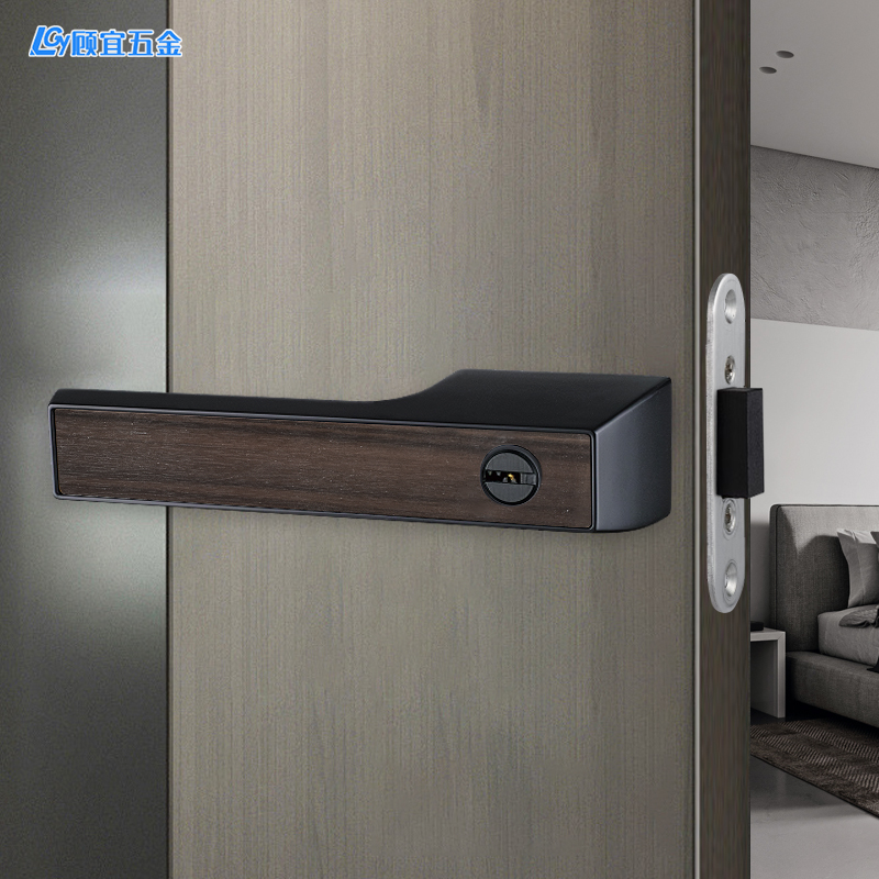 磁力一体锁卧室房门极简生态锁中式木纹磁吸执手机械锁门把手锁具