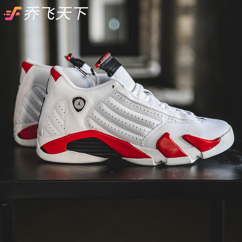 热销飞乔_乔飞天下 air jordan 14 candy cane aj14 白红篮球鞋