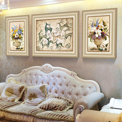 欧式客厅装饰画 沙发背景墙三联挂画 复古创意发财鹿墙有框壁画