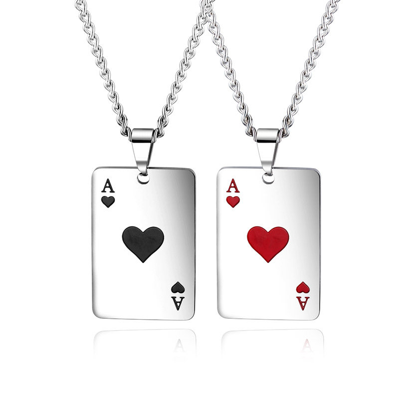 潮牌项链男欧美时尚扑克牌红桃黑桃a挂件吊坠嘻哈hiphop学生项坠