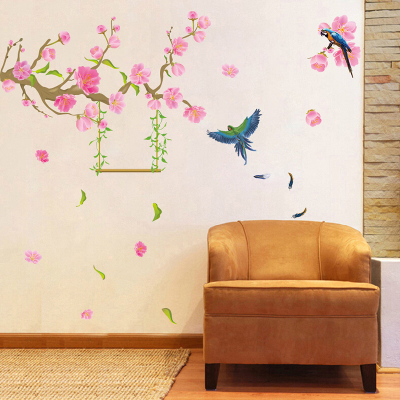 桃花开墙贴壁纸自粘卧室温馨房间装饰品防水贴画创意个性植物花卉