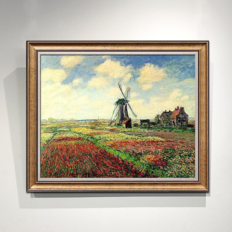 欧式油画现代客厅莫奈风车装饰画纯手绘风景挂画玄关高档画框定制