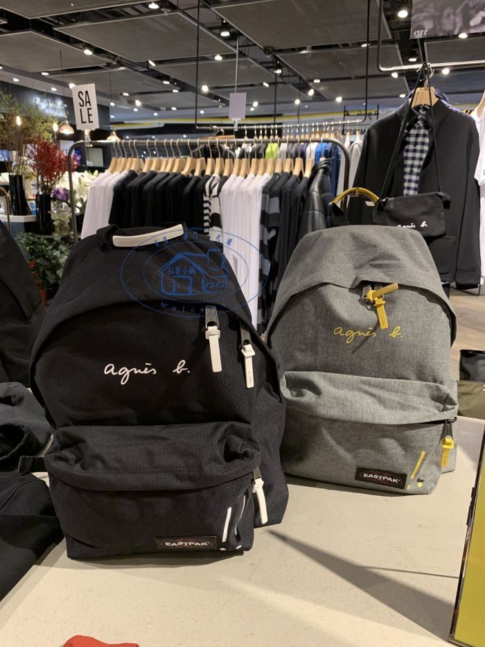 香港专柜代购agnes b.品牌logo帆布男女合作款双肩背包书包 19秋