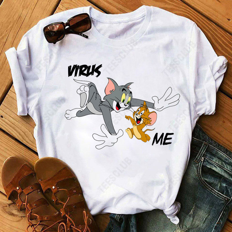 funny tom and jerry t shirt 经典卡通猫和老鼠印花搞笑t恤衫