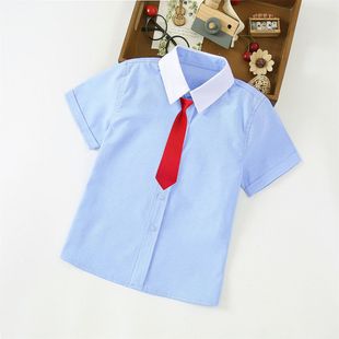 小学生白领蓝色衬衫男童夏季短袖中大童衬衣女孩子校服幼儿园园服