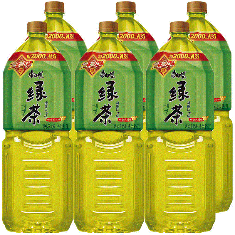 包邮 康师傅绿茶 蜂蜜茉莉味2l*6瓶 茶饮料 大瓶装 新老包装随机
