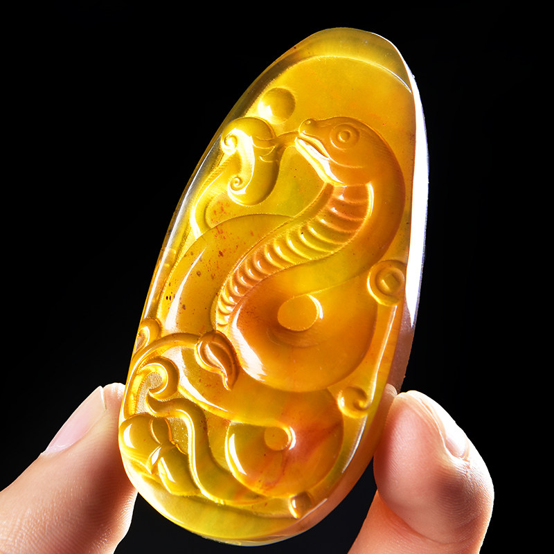 21.27g【强荧光】琥珀生肖蛇吊坠h5492
