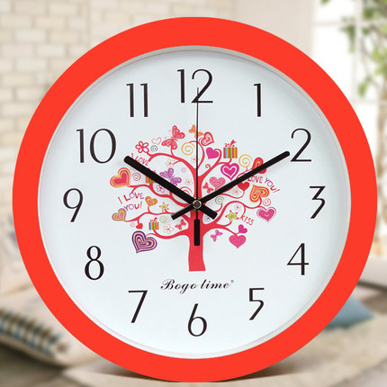 博高10英寸儿童卧室可爱卡通创意静音圆形挂钟 钟表 客厅 石英钟