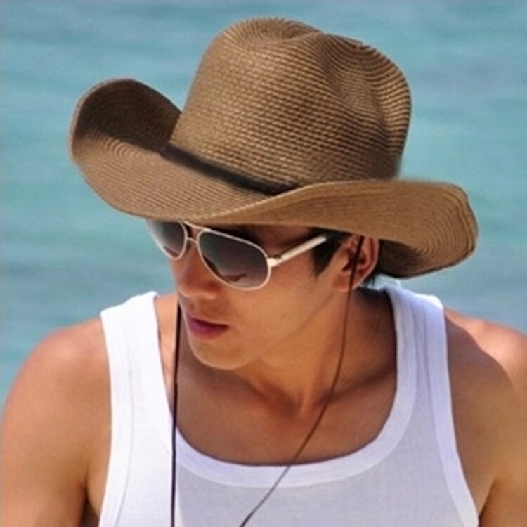 夏季男士草帽爵士牛仔帽沙滩帽 遮阳户外防晒太阳帽男童亲子帽子