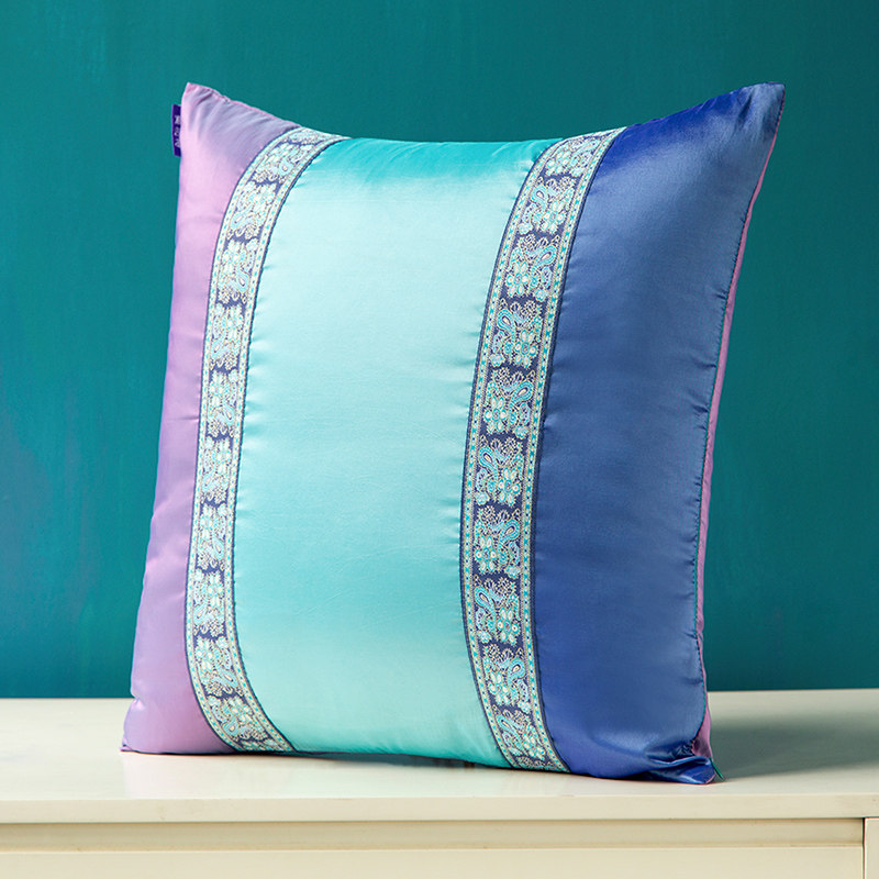 地中海三色拼接布艺汽车装饰沙发靠枕午睡靠垫套蓝色抱枕套不含芯