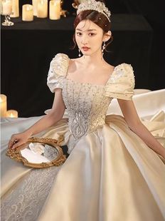 《木兰吟》婚纱2024新款新娘法式缎面高级质感宫廷出门主纱小个子