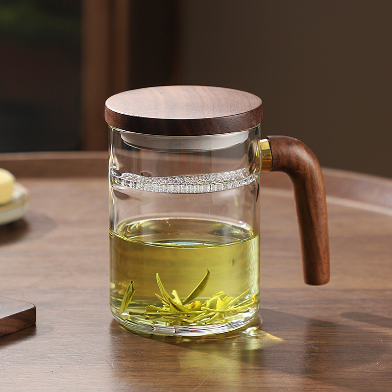 光一玻璃绿茶杯月牙过滤泡茶杯子喝茶