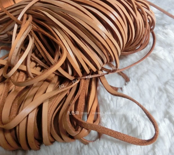 箱包首饰辅料配件牛皮绳真皮皮条原色(植鞣色)扁皮条3~10毫米粗