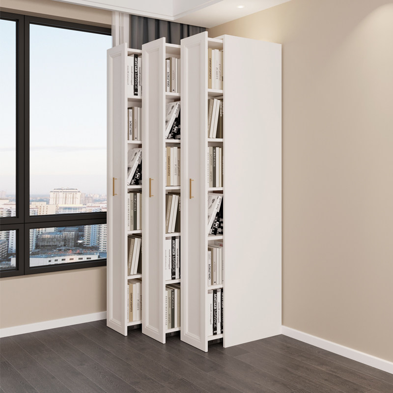书柜一体靠墙落地窄柜抽拉抽屉隐形书架卧室组合定制侧面实木储物