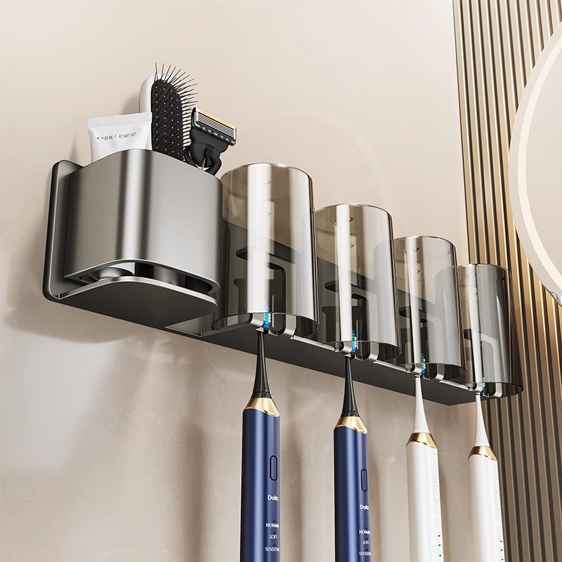 浴室牙刷牙膏置物架免打孔卡扣洗口杯架子高颜值太空铝卫生间壁挂