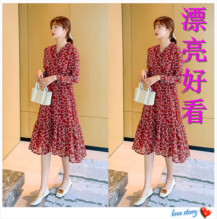 女装特卖京东购物商城官网蘑菇街穿搭2021新款碎花连衣裙秋春裙子