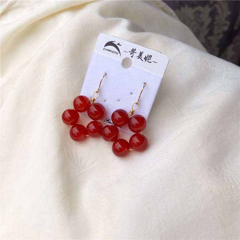 3件包邮 森系原创手作 可爱中国红 显白气质百搭耳环