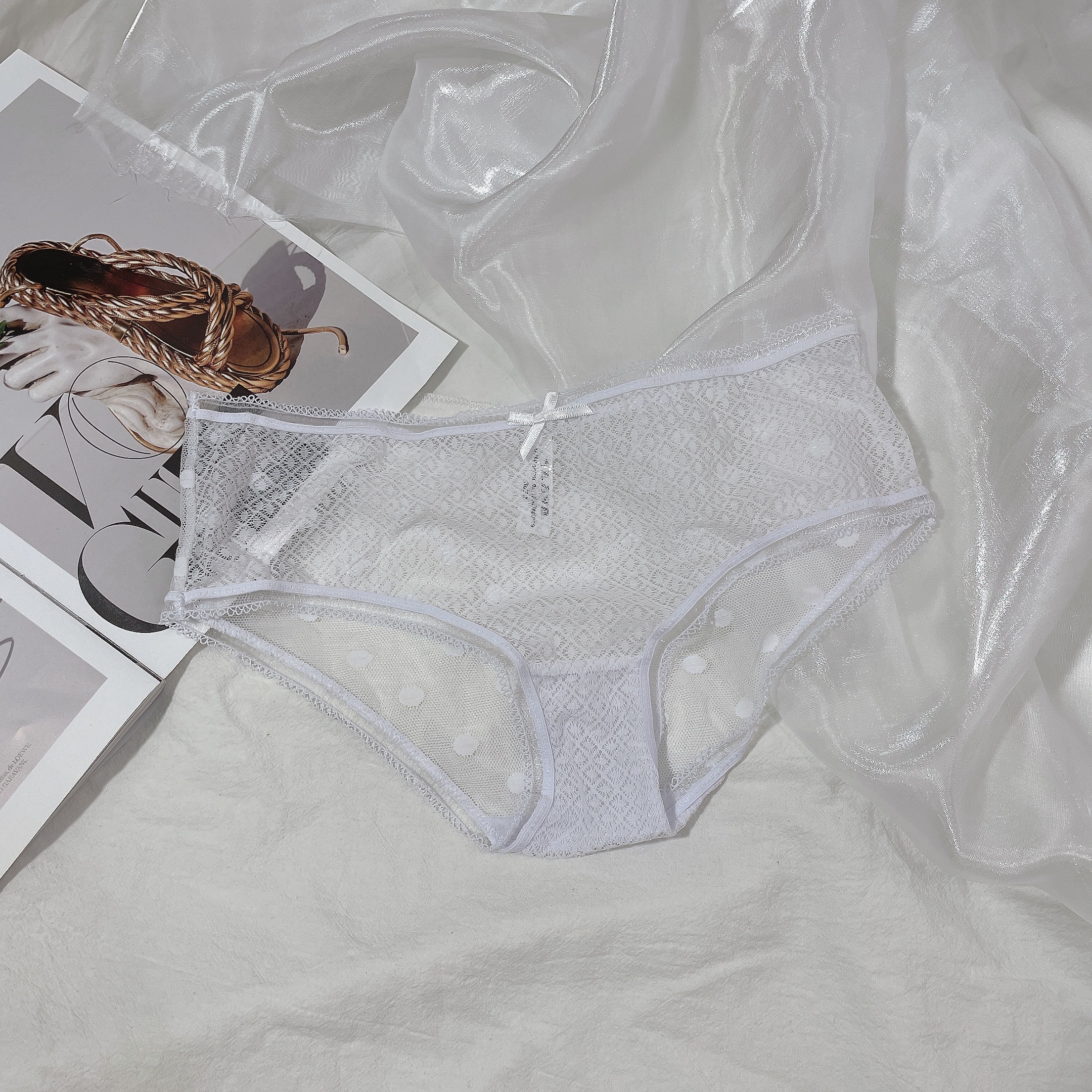 透明新款速干女低腰白色波点内裤透视裤头欧美性感诱惑蕾丝舒适