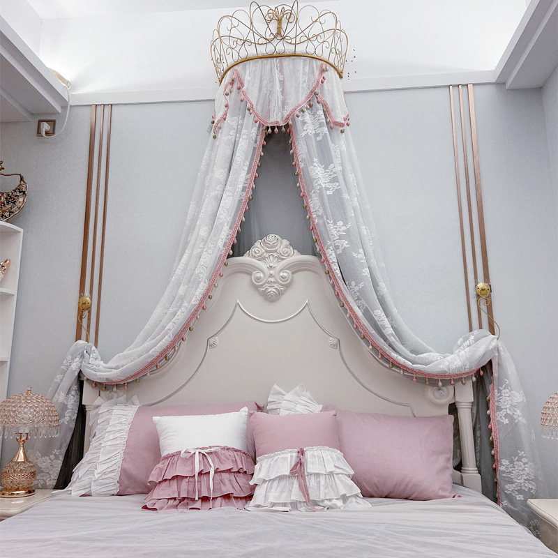 床幔公主风家用蚊帐甜美装饰床头纱ins风酒店民宿床帘一体式蚊帐