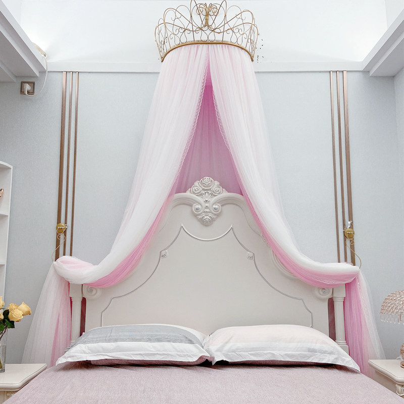 床幔公主风床帘蚊帐家用一体式幔纱粉色婚庆装饰帘儿童房家用蚊帐