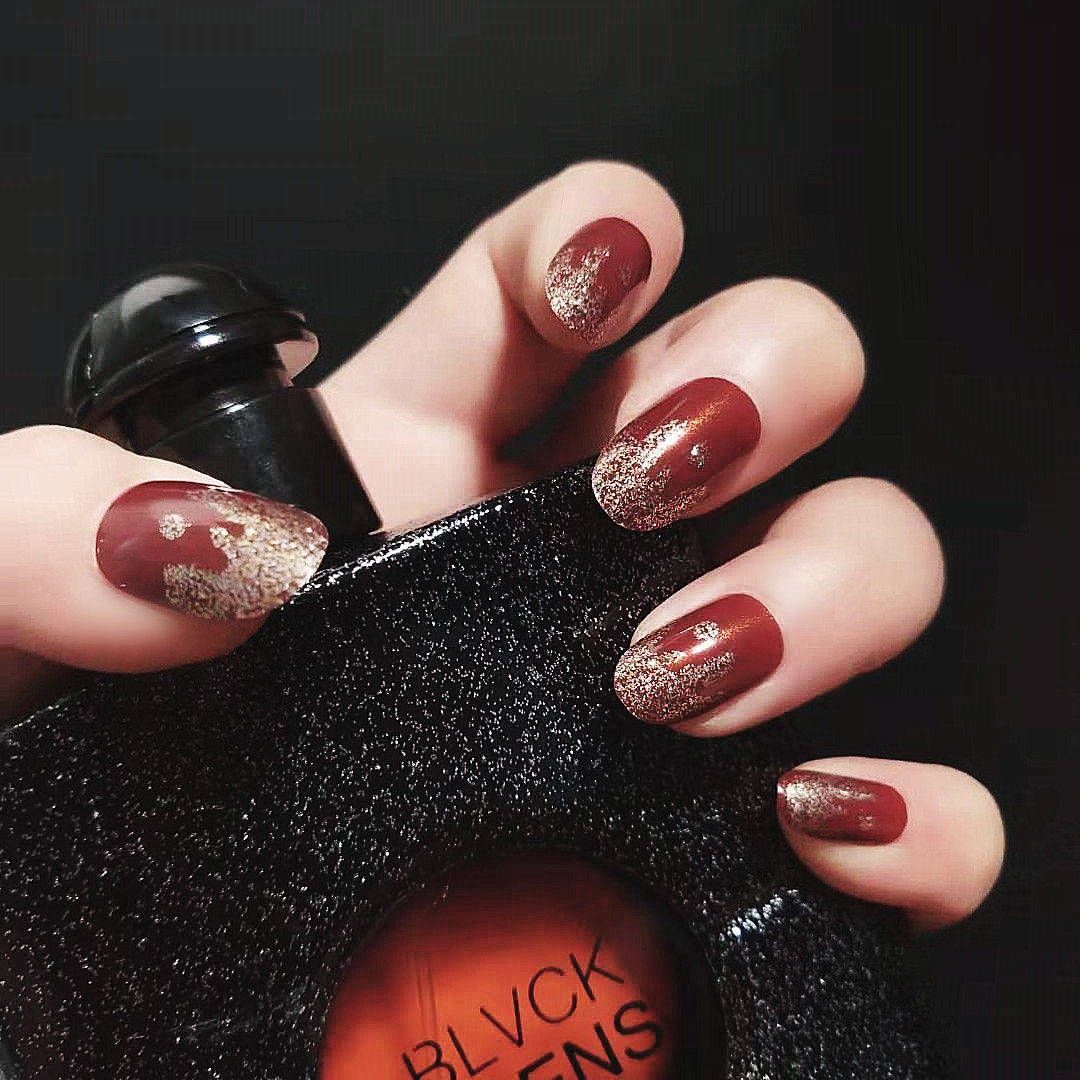 美甲成品指尖火焰暗黑时尚系假指甲全