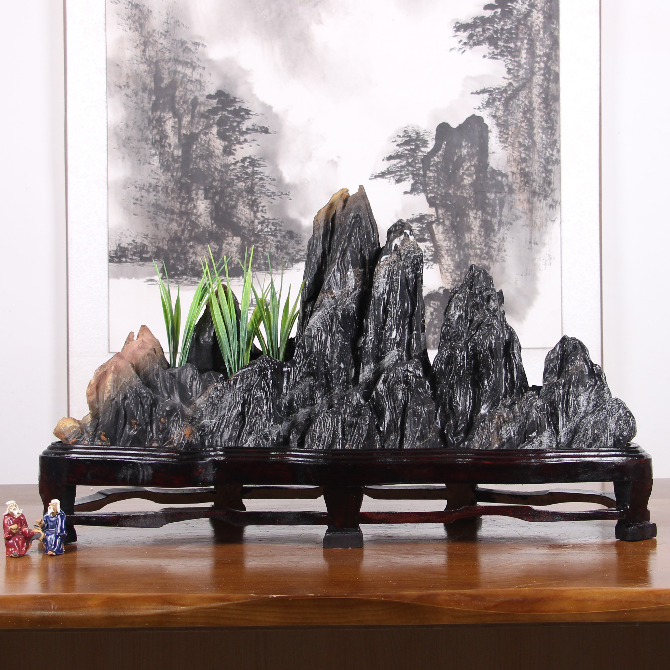 玄关装饰品山水中式办公室书柜摆件假山家居工艺品灵璧石奇石雕刻