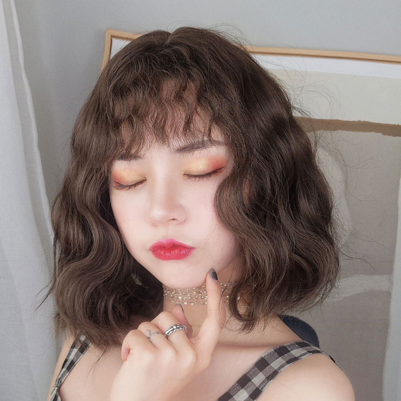 假发女短发网红刘海假发女韩国可爱羊毛卷蓬松自然泡面短卷全头套