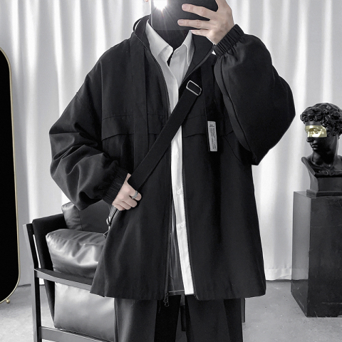 子俊男装春秋夹克男士韩版宽松潮流百搭工装服暗黑系复古加绒外套