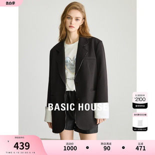 Basic House/百家好撞色高级感西装外套女2024春季新款西服上衣