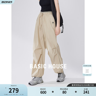 Basic House/百家好宽松运动休闲裤薄款2024夏季束脚伞兵工装裤女