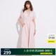 Basic House/百家好波嬉风系带V领连衣裙女2025夏季收腰显瘦长裙