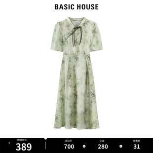 Basic House/百家好新中式改良旗袍连衣裙2024夏季天丝国风碎花裙