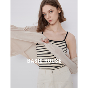 Basic House/百家好天丝针织开衫薄款女2024夏季新款简约毛衣外套