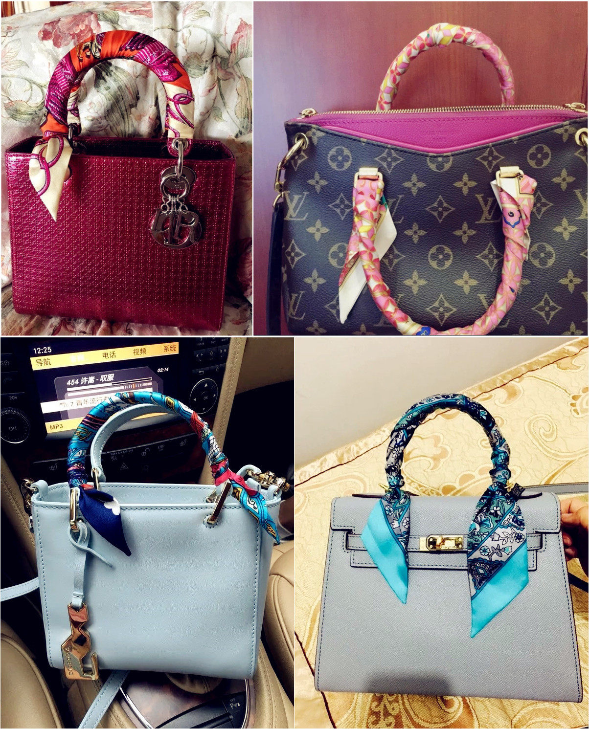 限量高端真丝系缠绑包包手柄丝巾小丝带twilly桑蚕丝可配礼盒