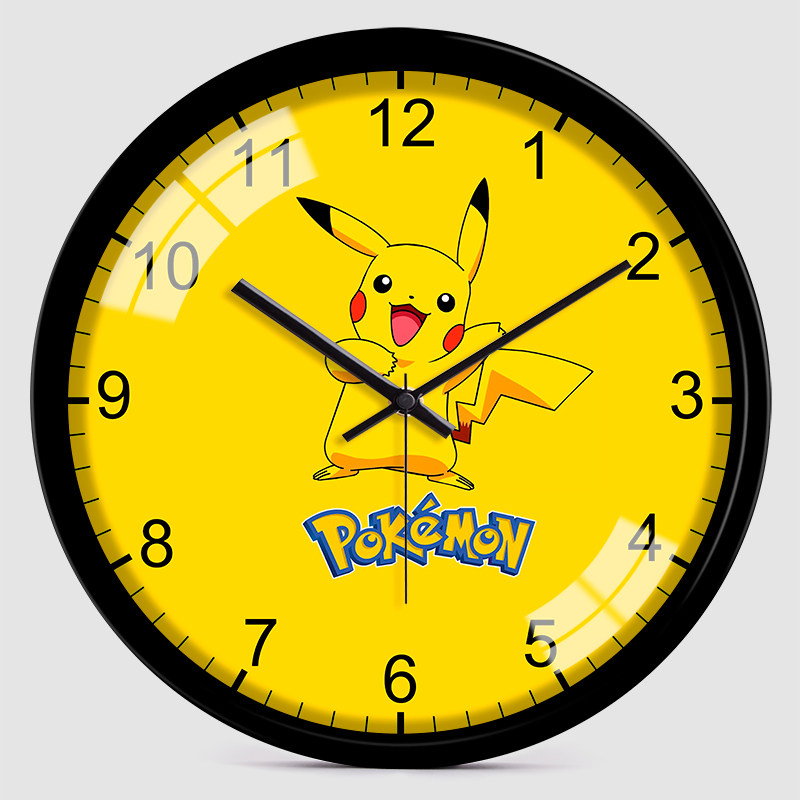 可爱卡通皮卡丘动漫壁挂客厅卧室男孩女孩儿童房钟静音创意时钟表