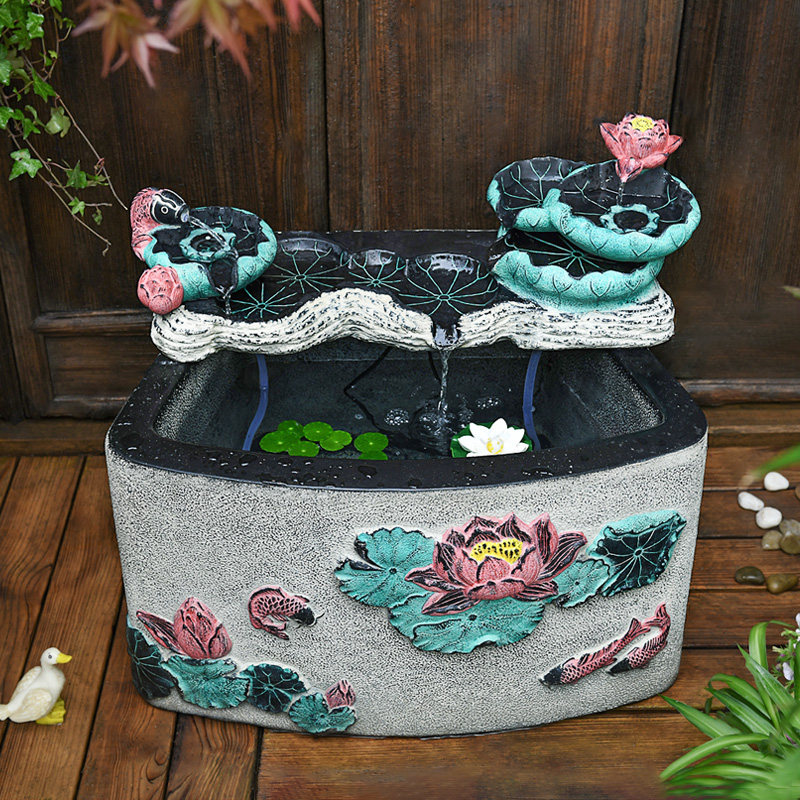 庭院花园布置阳台造景入户花园装饰水景流水摆件成品鱼池水泥鱼缸