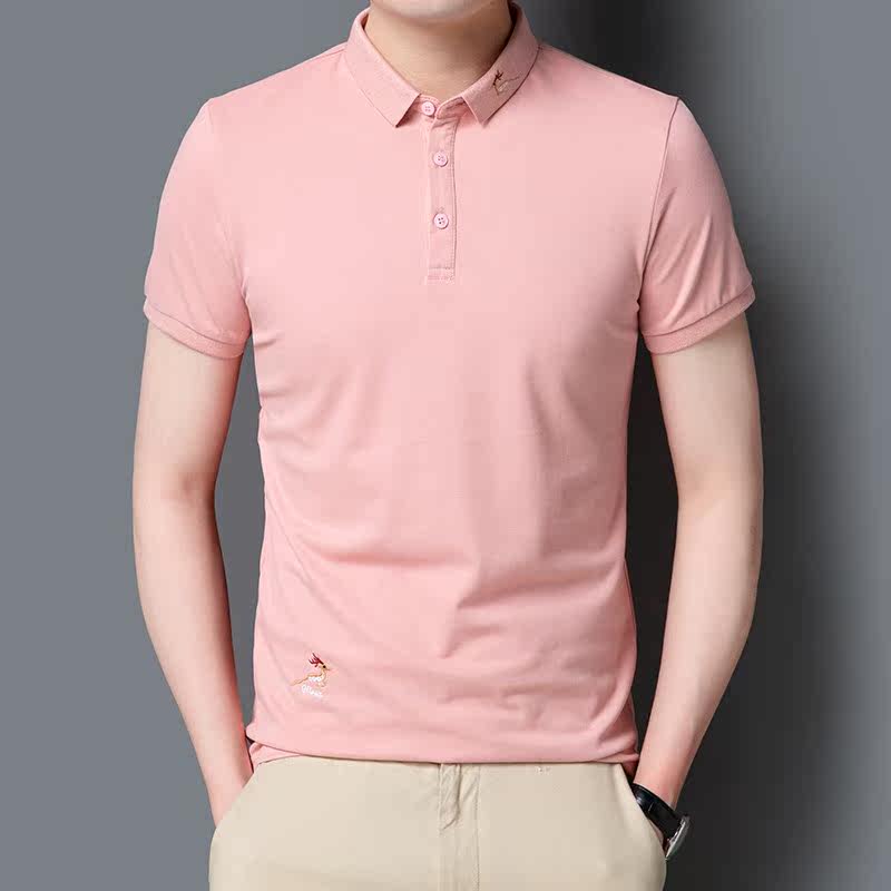 休闲时尚夏季翻领短袖t恤男韩版修身纯色polo衫刺绣衣服半袖男装