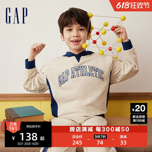 Gap男童2024春季新款logo洋气撞色拼接连帽卫衣套头上衣890370