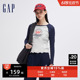 Gap女装2024春季新款logo撞色插肩袖花边长袖T恤针织女友T888456