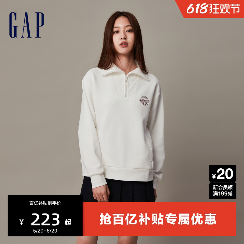 Gap女装冬季LOGO半拉链宽松抓