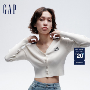 Gap女装2024春季新款刺绣logo海军领撞色针织开衫修身上衣890003